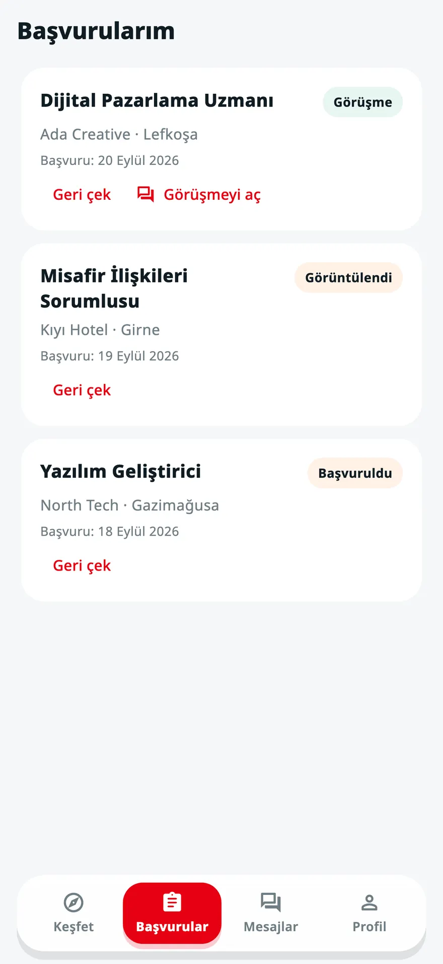 Başvurularım