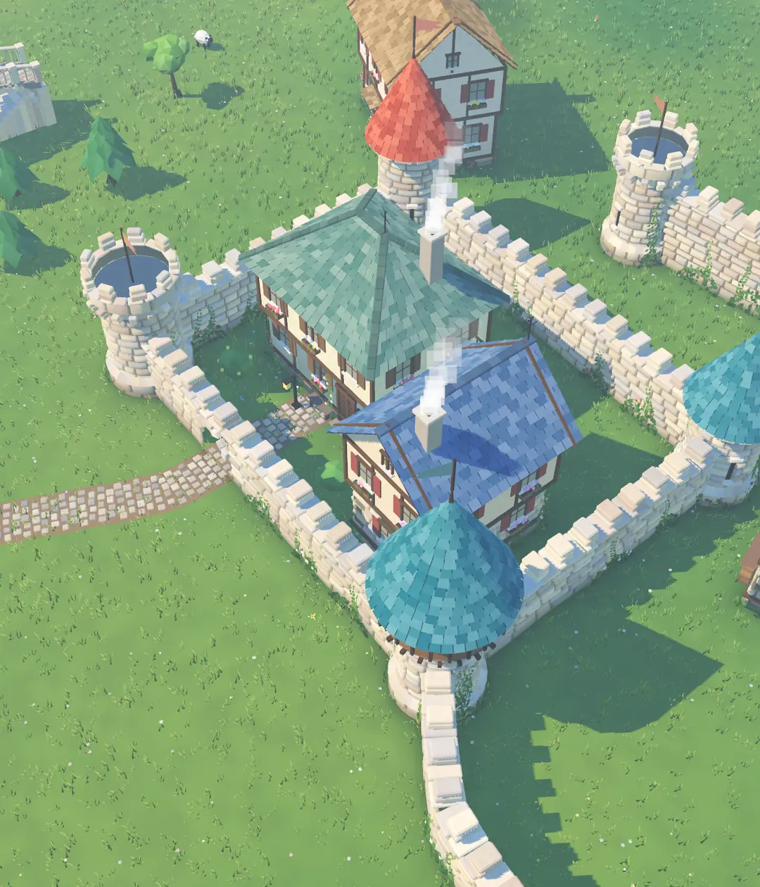 Kalecik by day: a walled village with towers, a stone bridge and a meadow