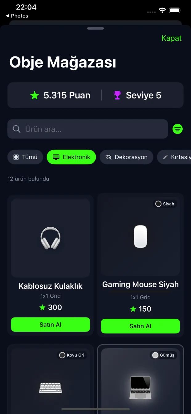 LevelUpStudy Objektshop: Tischobjekte, die mit Punkten gekauft werden