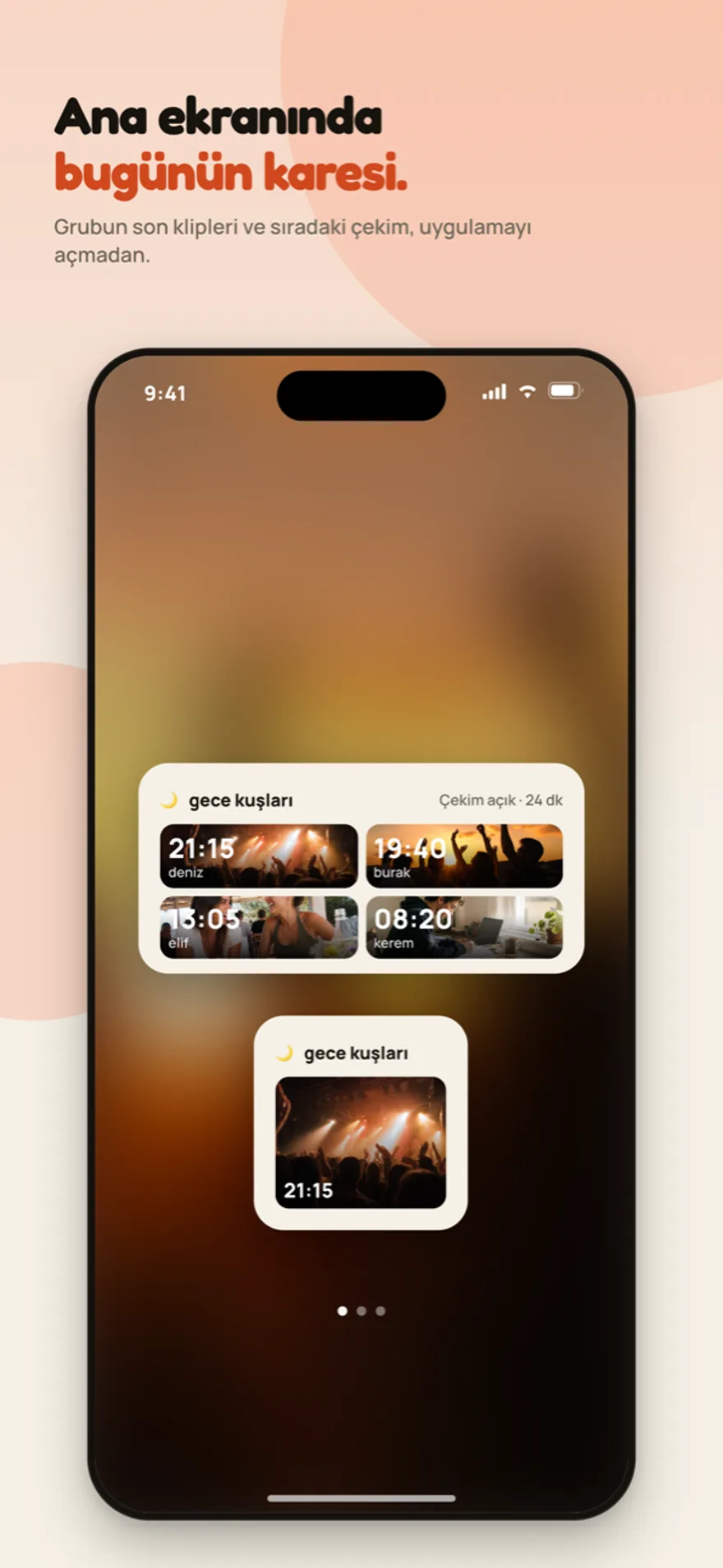 Homescreen-Widget mit den neuesten Clips und dem Aufnahmestatus