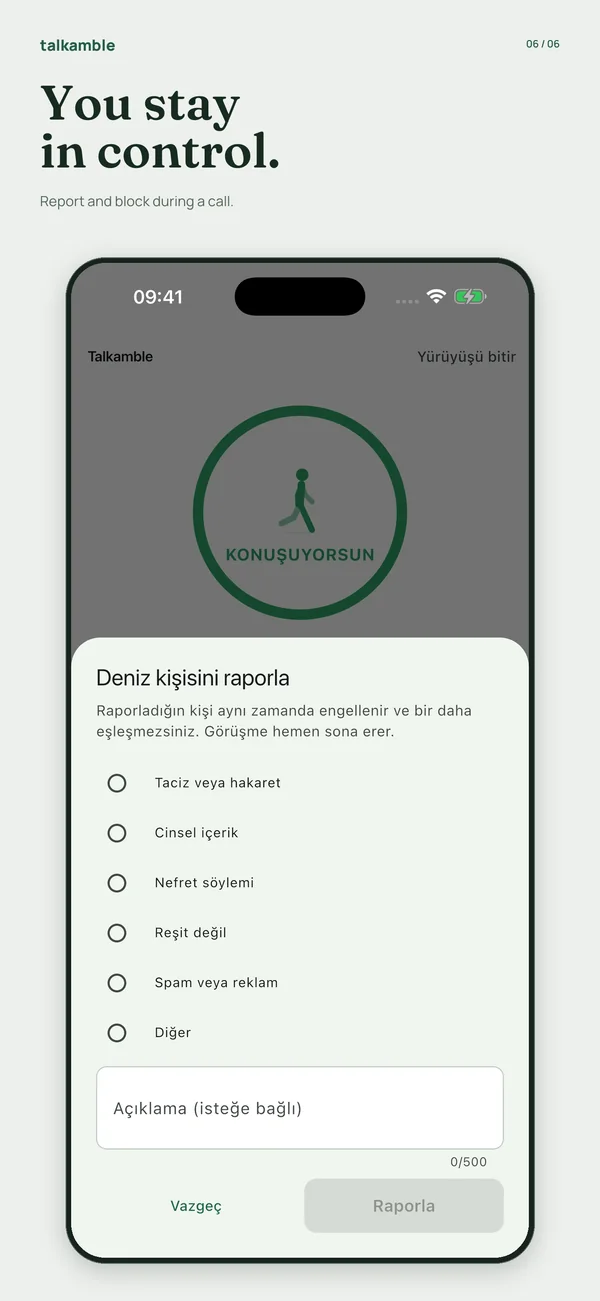 Talkamble reporting and blocking safety screen