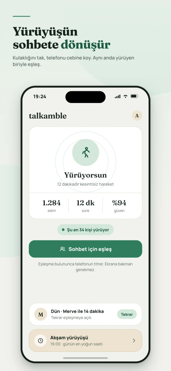 Talkamble-Startbildschirm zum Gespräch während des Spaziergangs